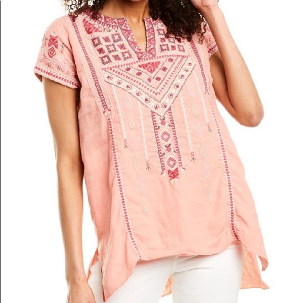 ⭐️NWT!⭐️Johnny Was Sabriya Boho Embroidered Peach Linen Drape Top Sz S $250 Rtl - Picture 14 of 15